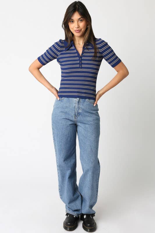 Olivaceous - Wholesale Button Down Shirt - Women's - Ina Stripe Top24