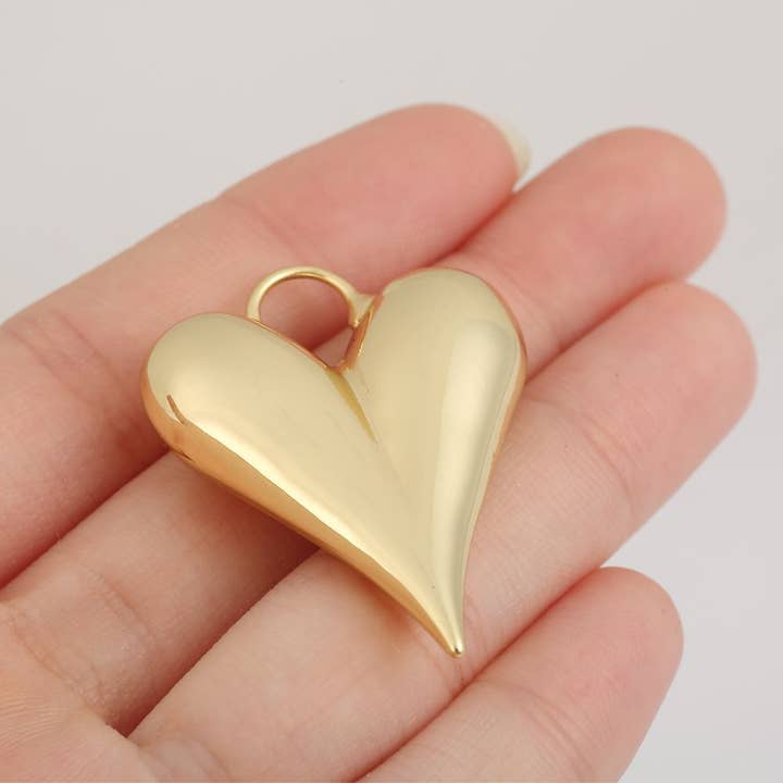 Beads Creation - Wholesale Individual Charm/Pendant - Gold Filled Large Puffy Heart Charm Pendant, CP20261