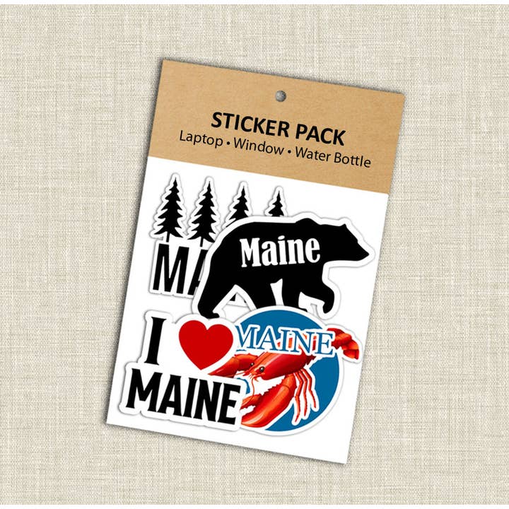 Maine Waterproof Laptop Sticker 4-Pack for wholesale by Coastal Creators of Connecticut