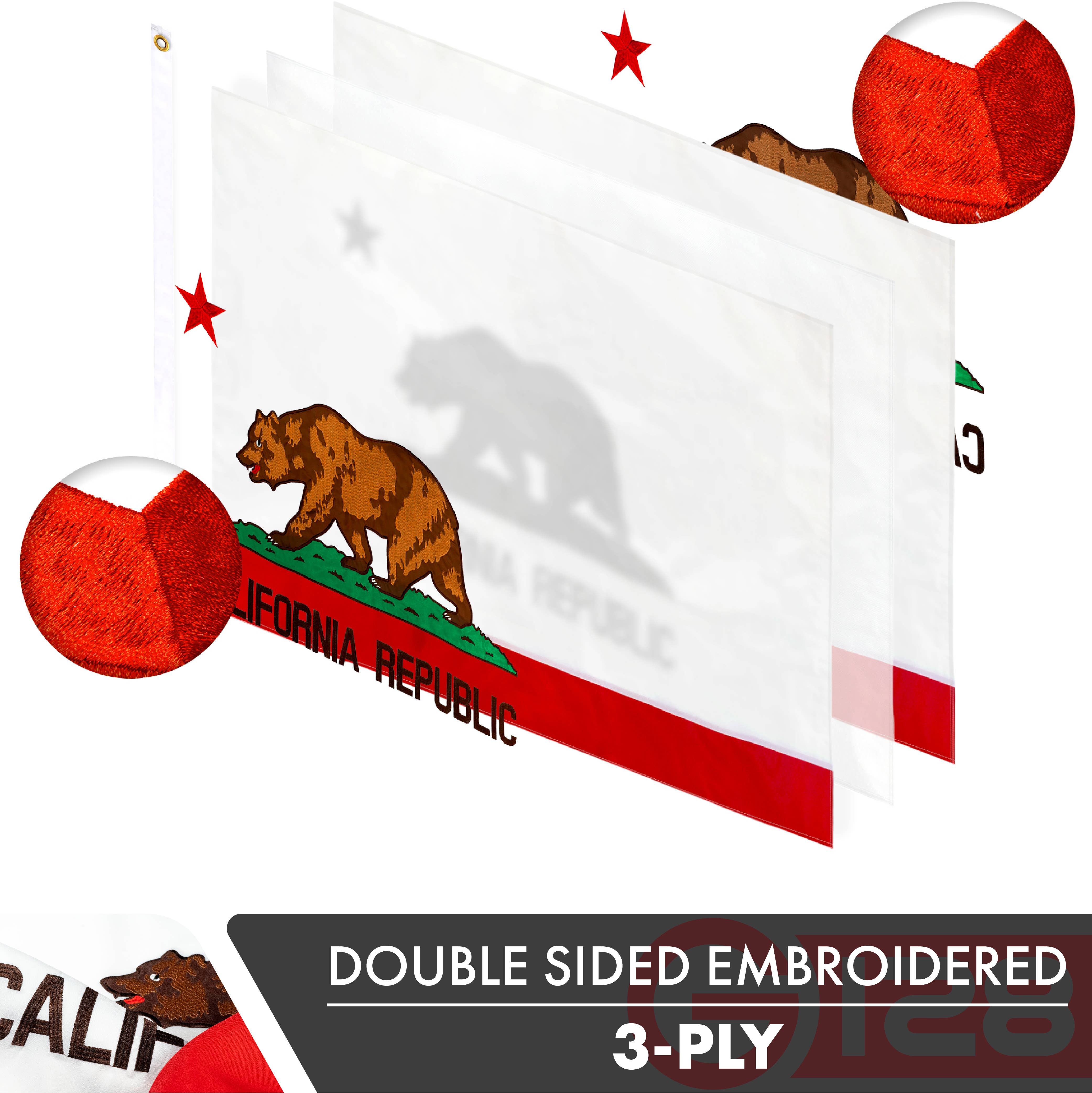G128 - Wholesale Flag - California CA State Flag 2x3 Ft Double Sided Embr 210D Poly1