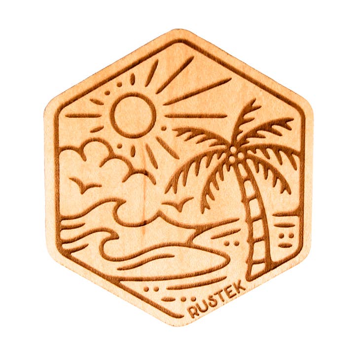 Palm Island Wood Sticker for wholesale by Rustek Collective