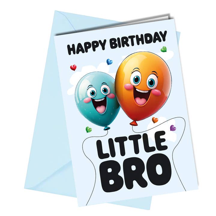 Fijne Verjaardag Kleine Broer Kaart – Cartoon Ballonontwerp voor wholesale door Close to the Bone Greeting Cards and Gifts