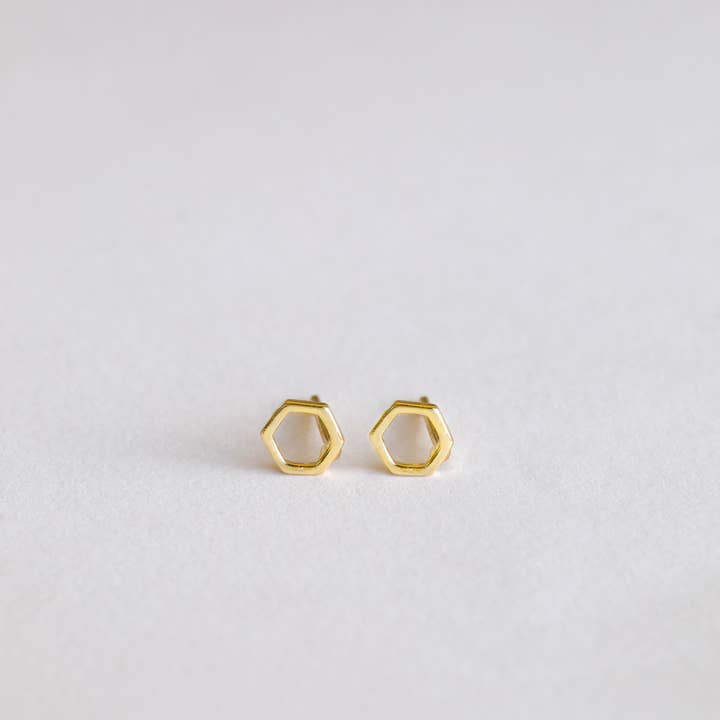 JaxKelly - Wholesale Stud/Post Earrings - Minimalist - Hexagon - Gold Earrings