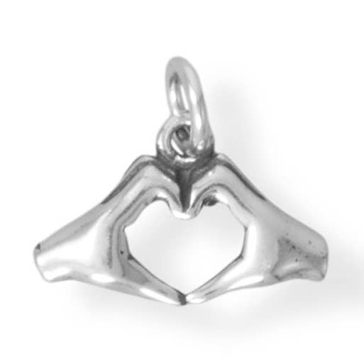 Silver or Gold 3D Heart Hands Charm for wholesale by Silver Stars Collection