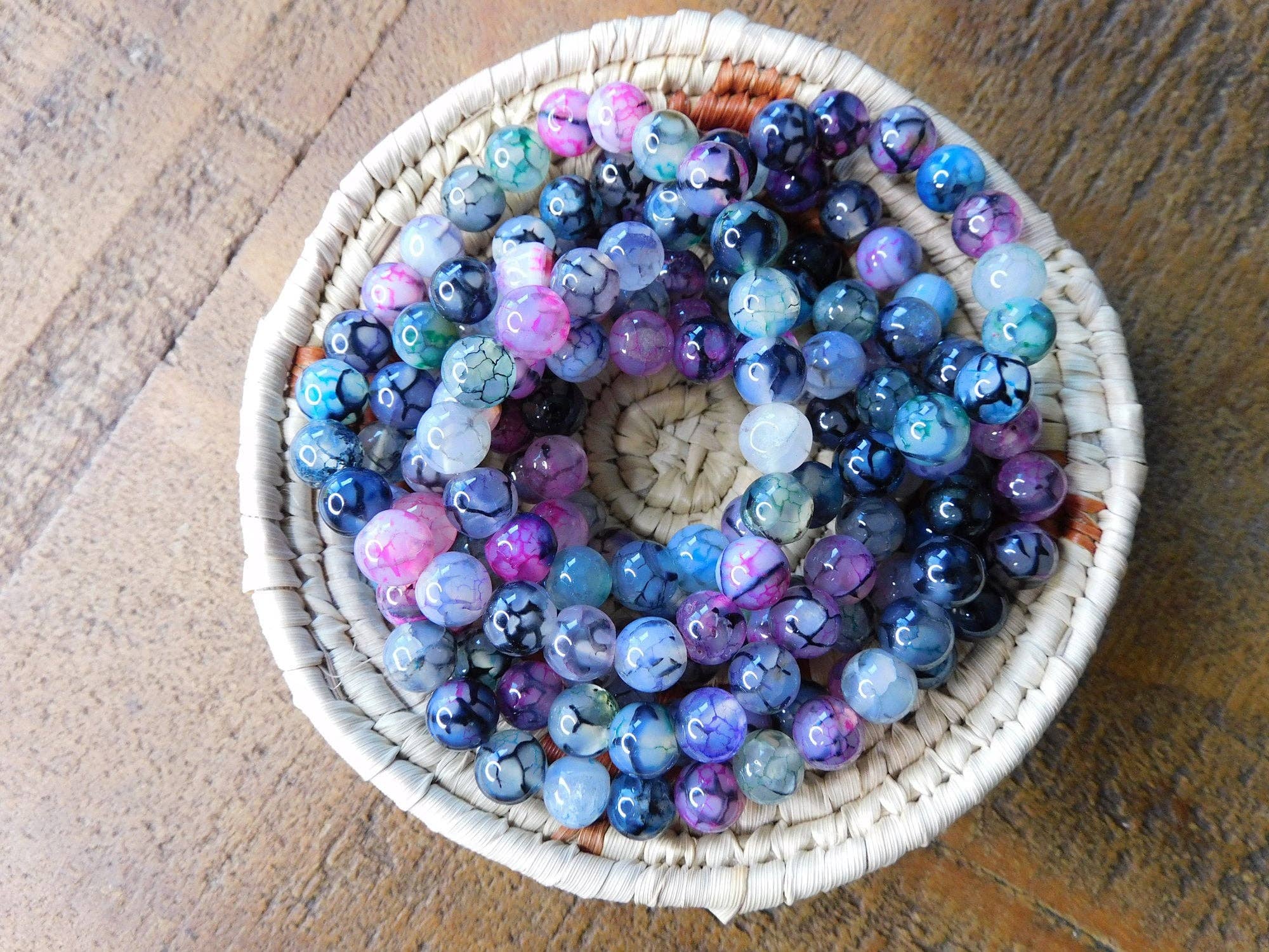 Superior Stones & Gifts INTL LLP - Wholesale Beaded Bracelet - Gemstone Stretch Bracelet Rainbow Black Crackle Agate Enhanced1