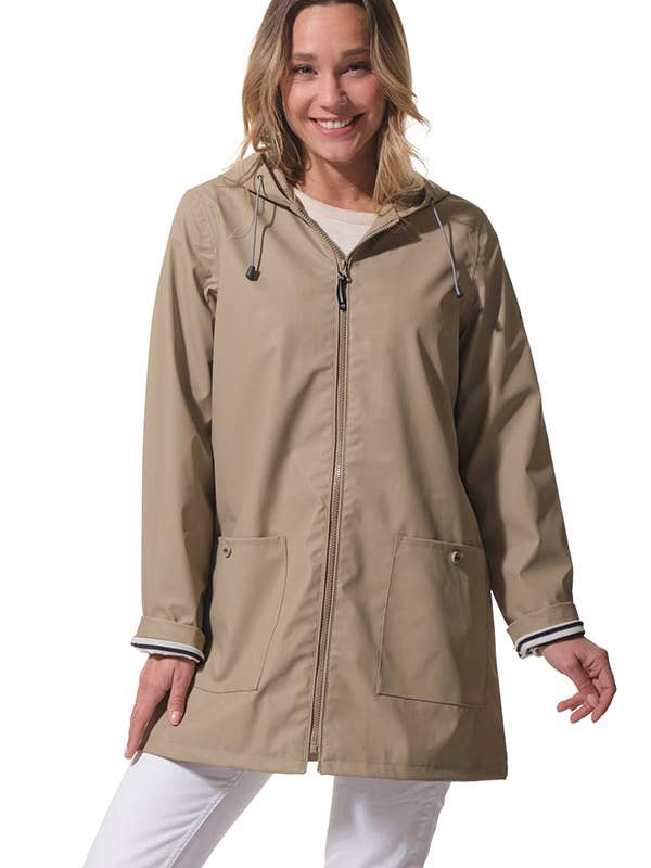 D52HELENA, Dam regnjacka med dragkedja och huva med sömmar för wholesale av Hublot Mode Marine