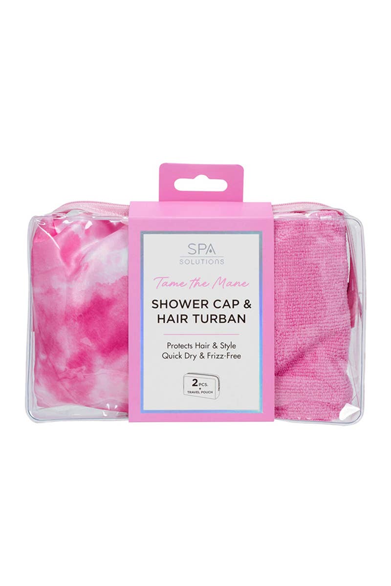 PINEAPPLE Beauty - Wholesale Hair Towel/Wrap - CALA 69258 Hot Pink Shower Cap & Hair Turban w/ Pouch Set -6