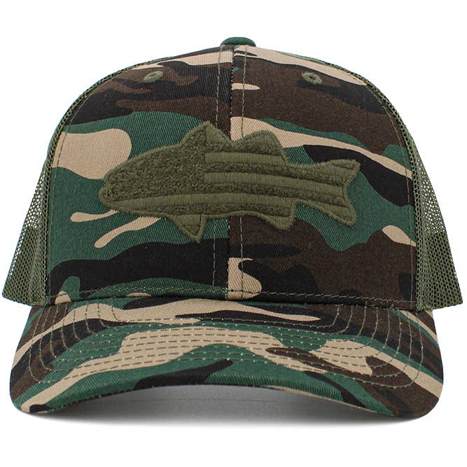 Hana - Wholesale Trucker Hat - Women's - Fish Flag Mesh Back American Flag Theme Baseball Cap