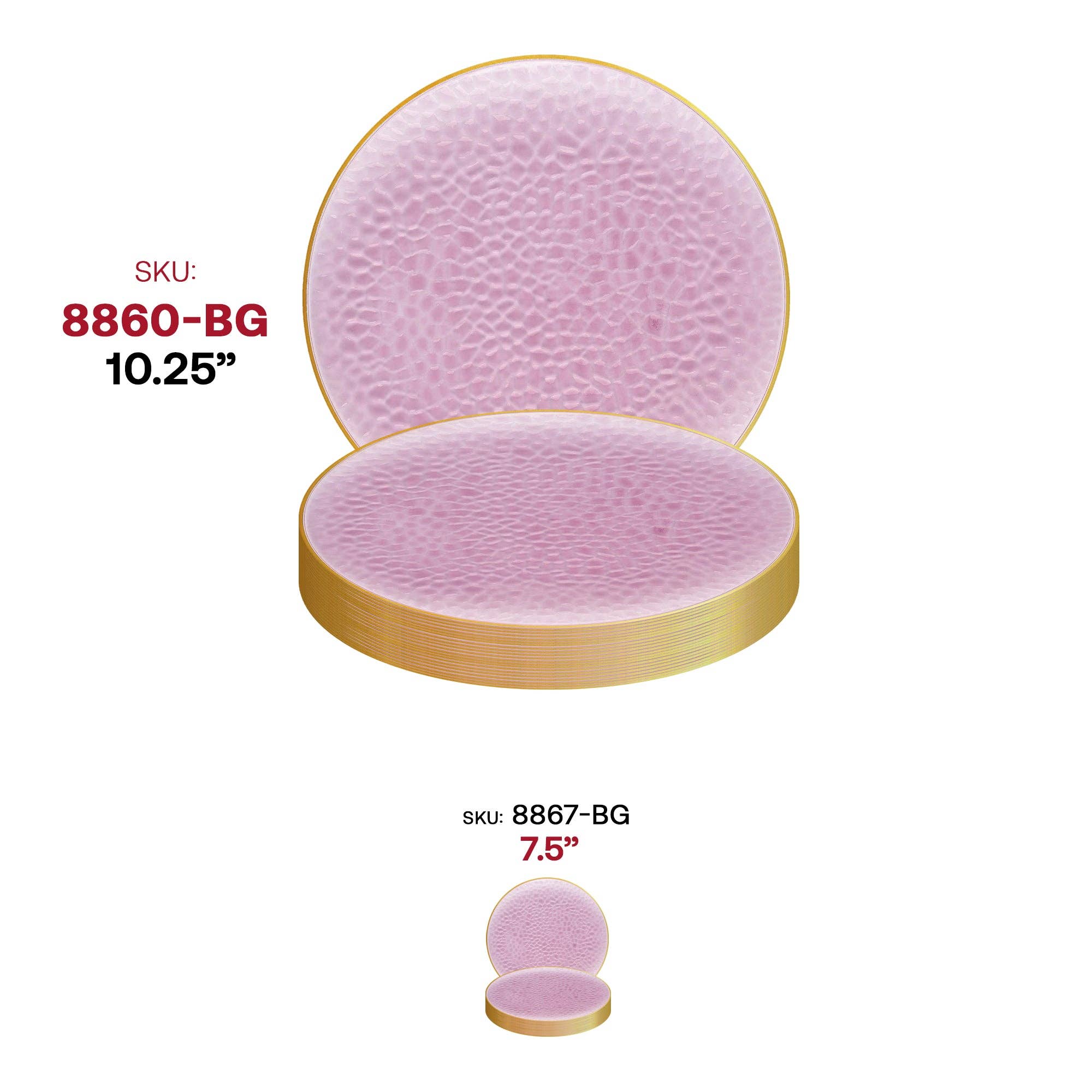 Smarty had a Party – wholesale Disposable plate – 10.25" Clear Pink Gold Rim Glass Dinner Plates - 120 pcs5