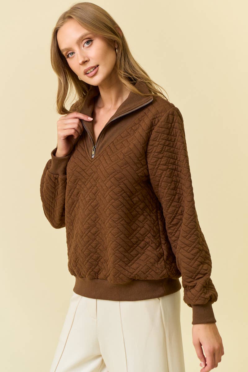 Doe and Rae - Wholesale Sweatshirt - Dames - GEVOERD TOP MET HALVE RITS AAN DE VOORKANT - 45112T2