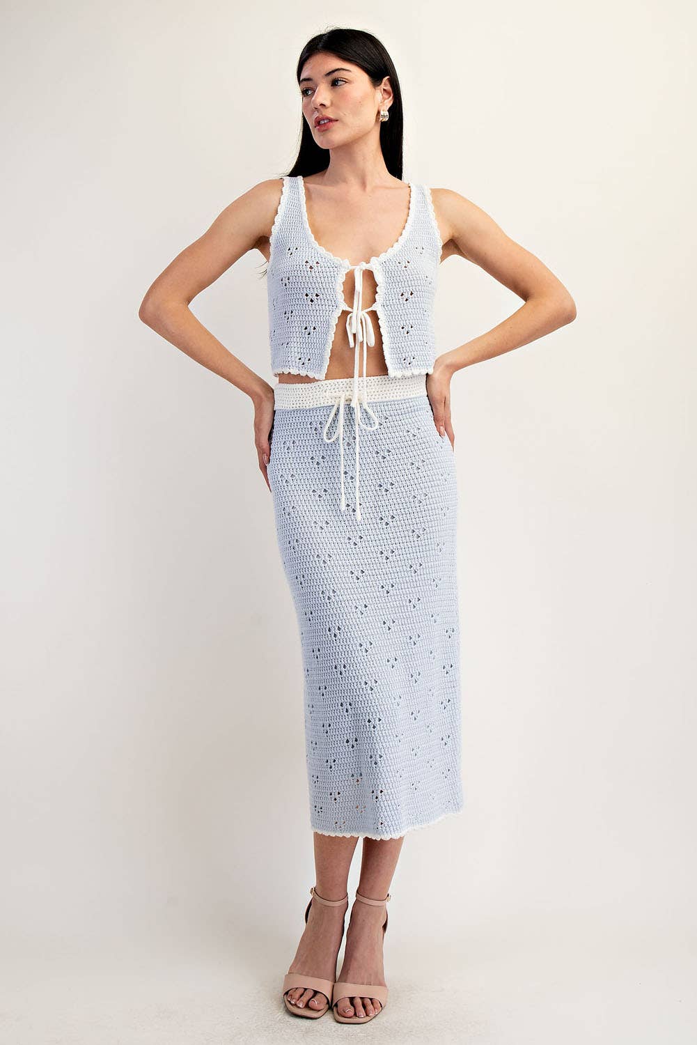 Edit by Nine – Großhandel Rock – Damen – Ts6256 Midirock mit Kontrast und Lochmuster3