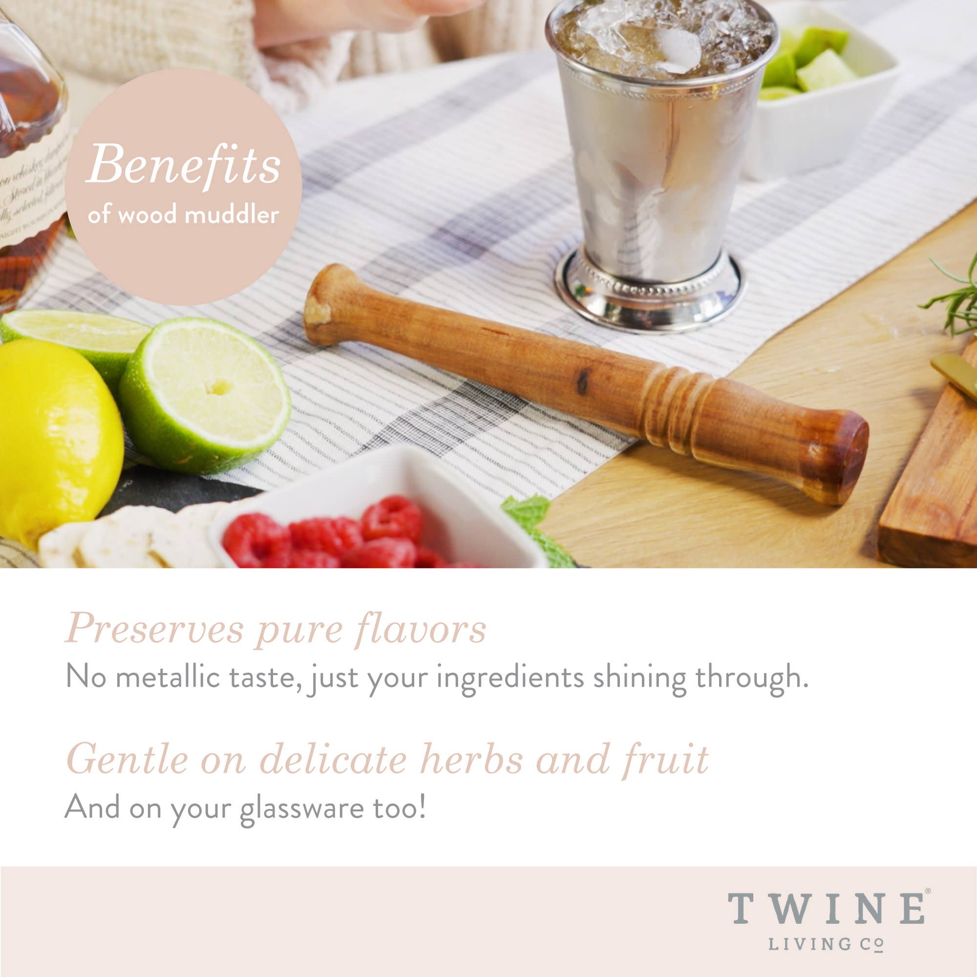 Twine - Wholesale Muddler - Acacia Rounded Top Muddler with Burlap Storage Bag6