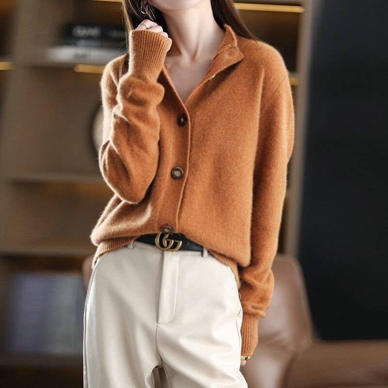 UZ Wholesale Store – wholesale Cardigan – Women’s – Loose Fit Solid Color Short Knit Cardigan With Stand Collar3
