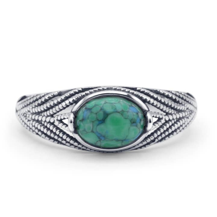 Oval Turquoise Oxidized Beaded Ring for wholesale by Blue Apple Imports
