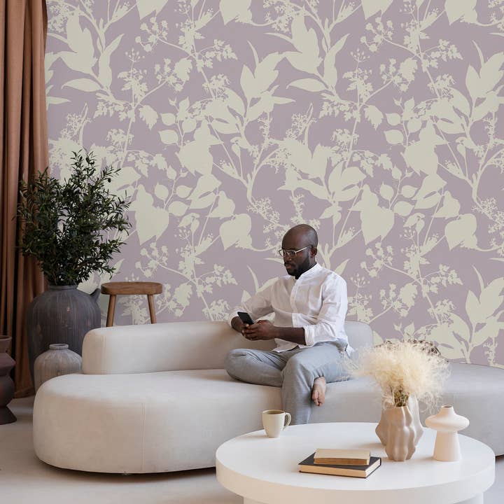 Pastell Blumen Kinderzimmer Tapete, Lila und Beige Wandbild für den Großhandel von SimurgWallArts