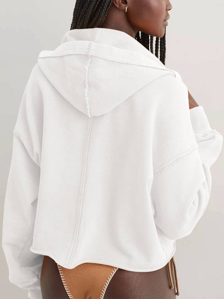 Suhkasana - Vente Sweat à capuche – femme - Pull décontracté beige à capuche, col en V, manches longues, coupe ample.26