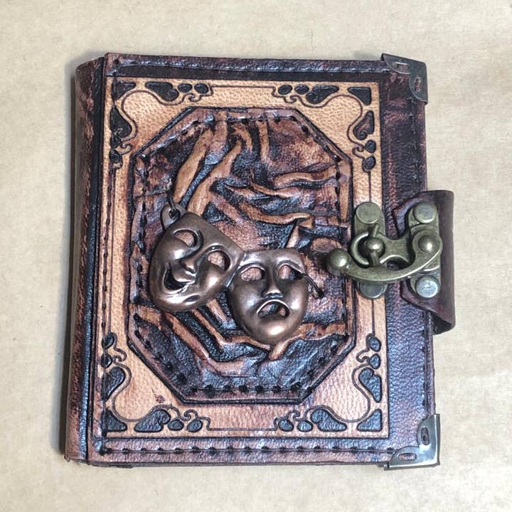 Mini Size Drama Mask Theatre Silhouette icon Leather Journal for wholesale by ML Marcaleather