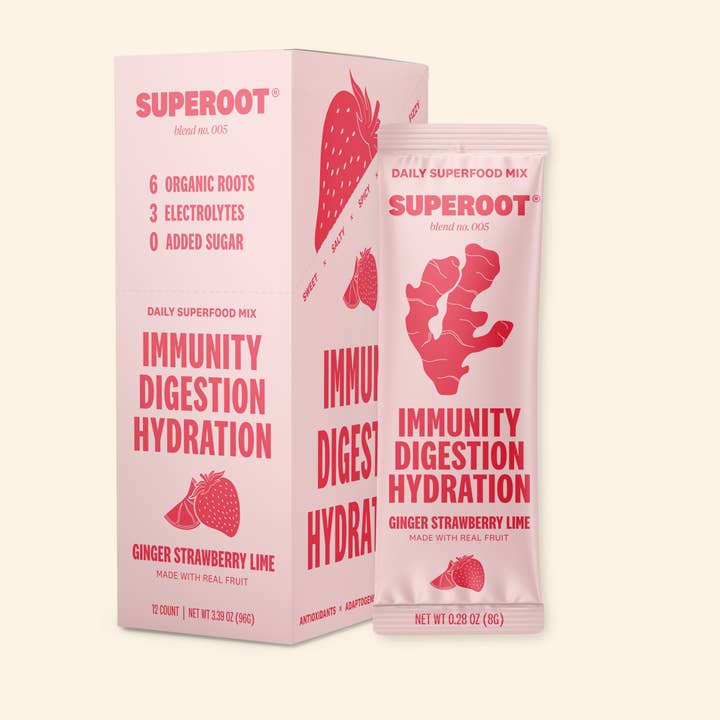 Superoot - Wholesale Powdered Health Drink - Immunity & Hydration Superfood Mix - Strawberry | 12 count
