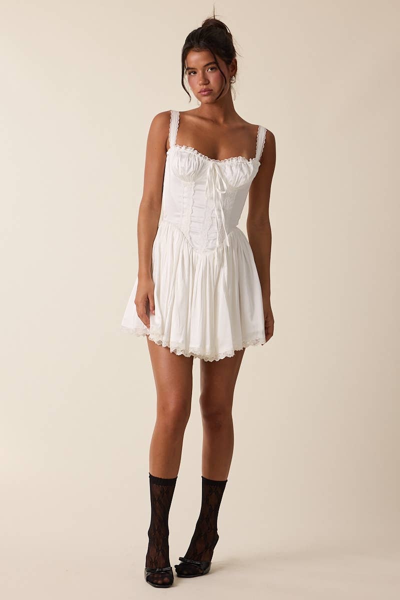 Sky to Moon - Wholesale Dress - Women's - SATIN CORSET SHAPE LACE TRIM FLARE MINI DRESS19