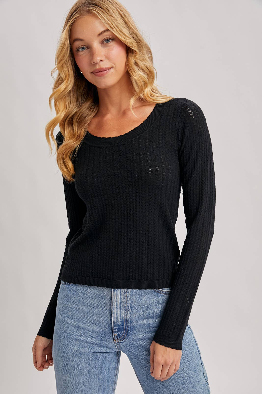 Black L/S POINTELLE TOP for wholesale on Faire