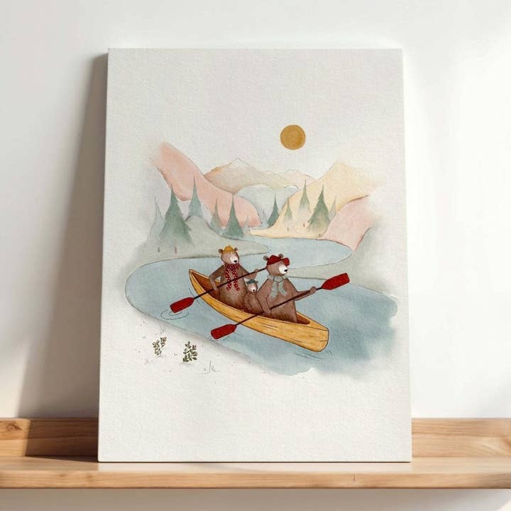 Bear Kayak Adventure Canvas Wall Art for wholesale by Urchin Bay