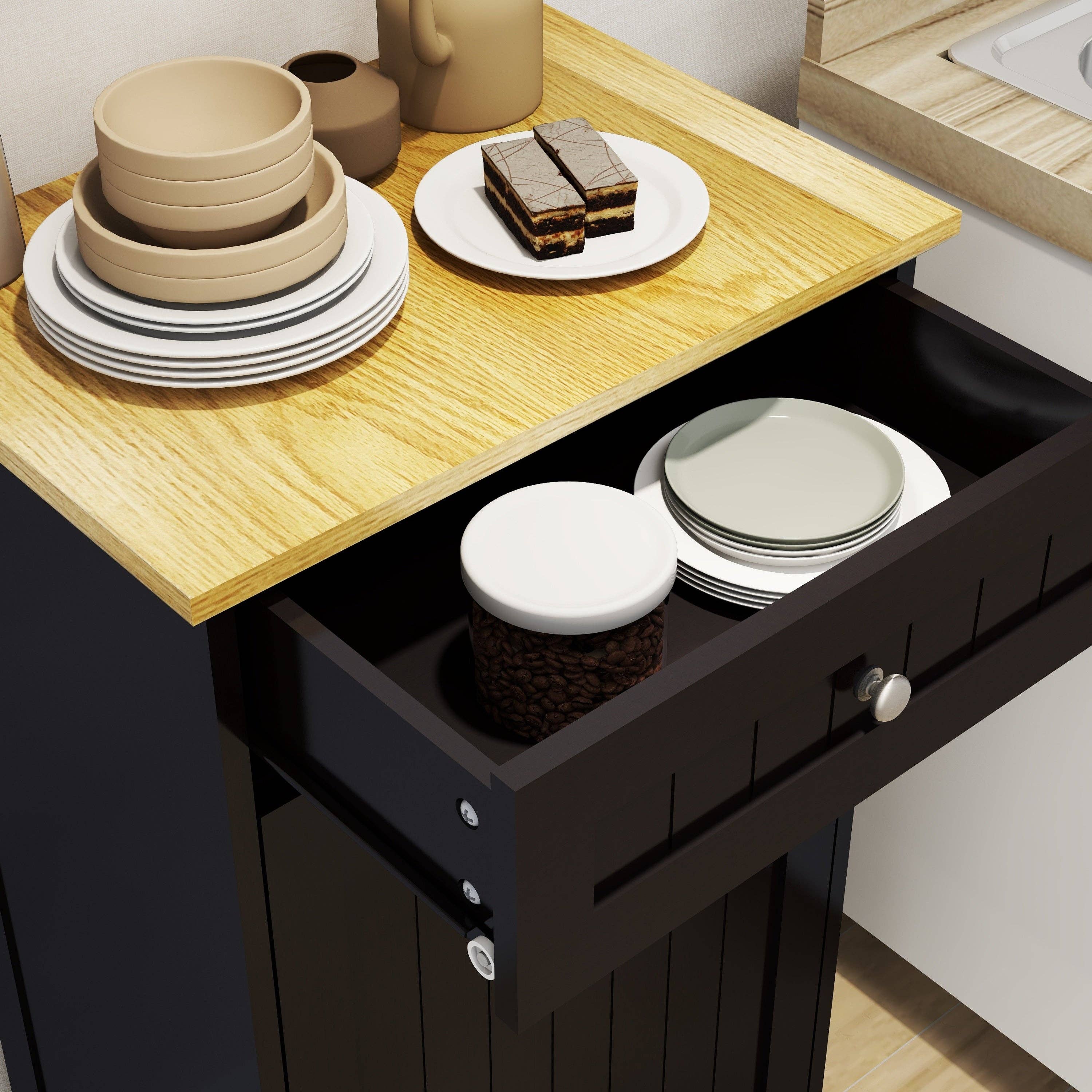 39F Inc. - Vente Armoire - Armoire à déchets basculante noire avec tiroir et rangement8