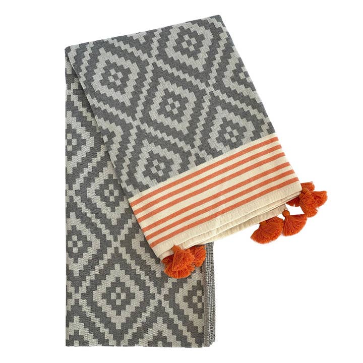 Merida Gray - Orange Turkish Towel / Blanket for wholesale by HILANA Upcycled Cotton