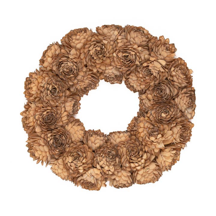 Shola Almond Flower 15" Sunset Wreath for wholesale by Mills Floral Company