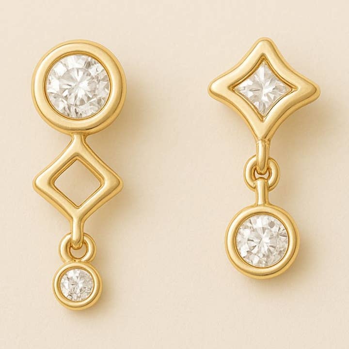 Brincos Pendentes de Diamante Geométrico Assimétrico Aurora (Cópia) por atacado de Lily flo jewellery