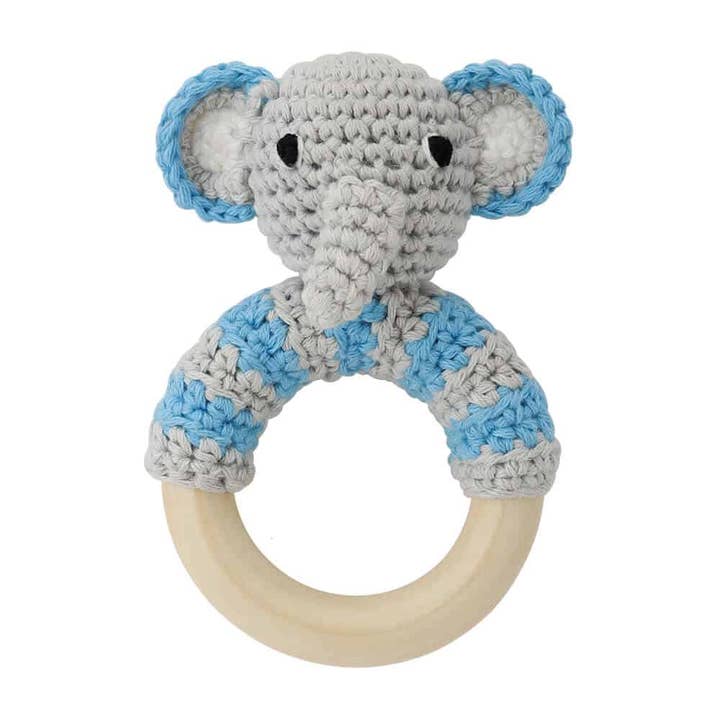 Crochet grasping toy elephant JUMBO in blue for wholesale by SindiBaba