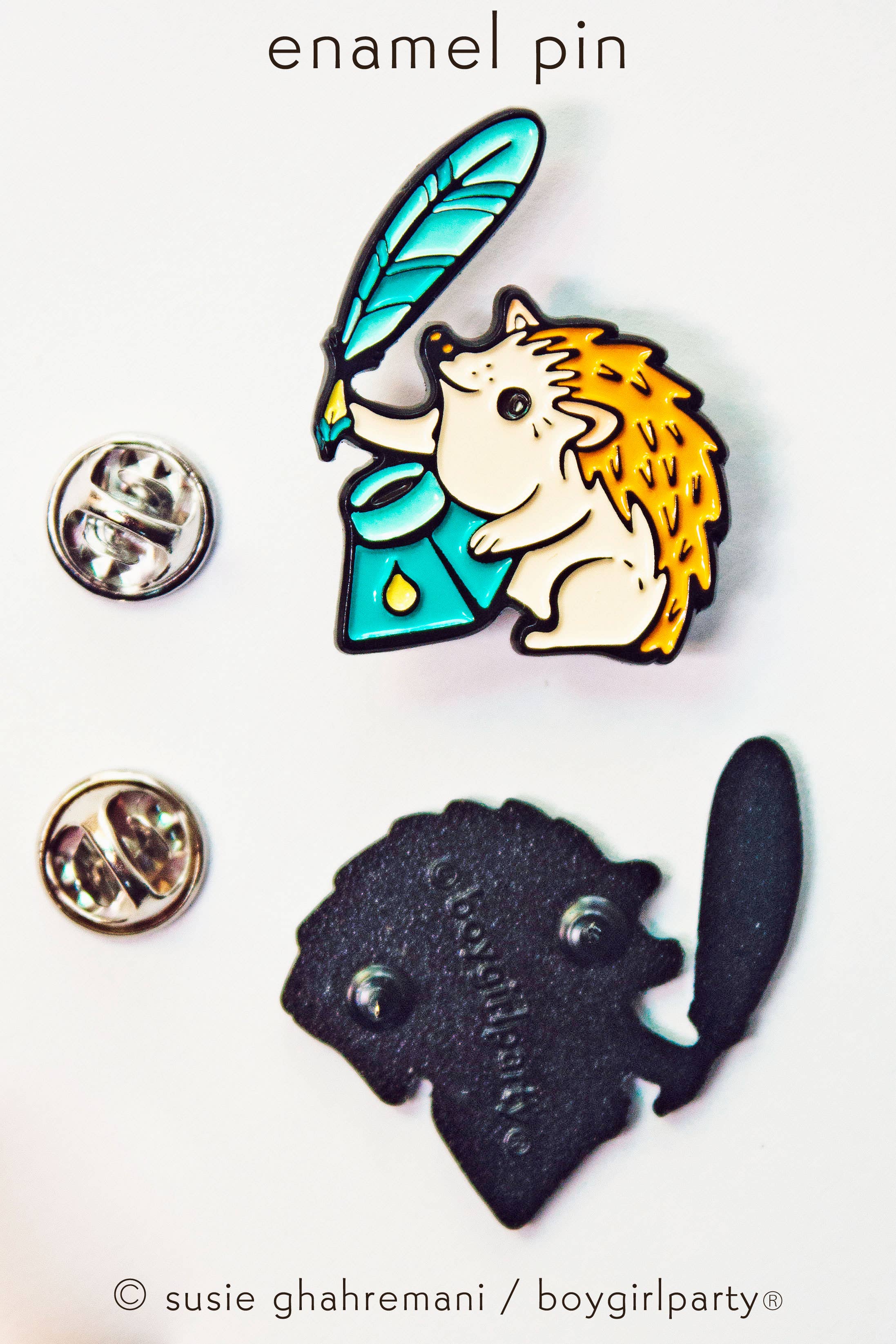 Boygirlparty - Wholesale Lapel Pin/Button - Hedgehog Quill Pen and Ink Enamel Pin — Calligrapher Gift1