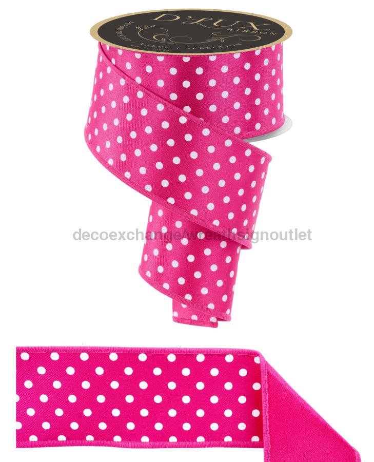 DecoExchange - Wholesale Ribbon – Gift wrapping - 2.5"X10Yd Small Polka Dot/Fused Hot Pink/White LX303111
