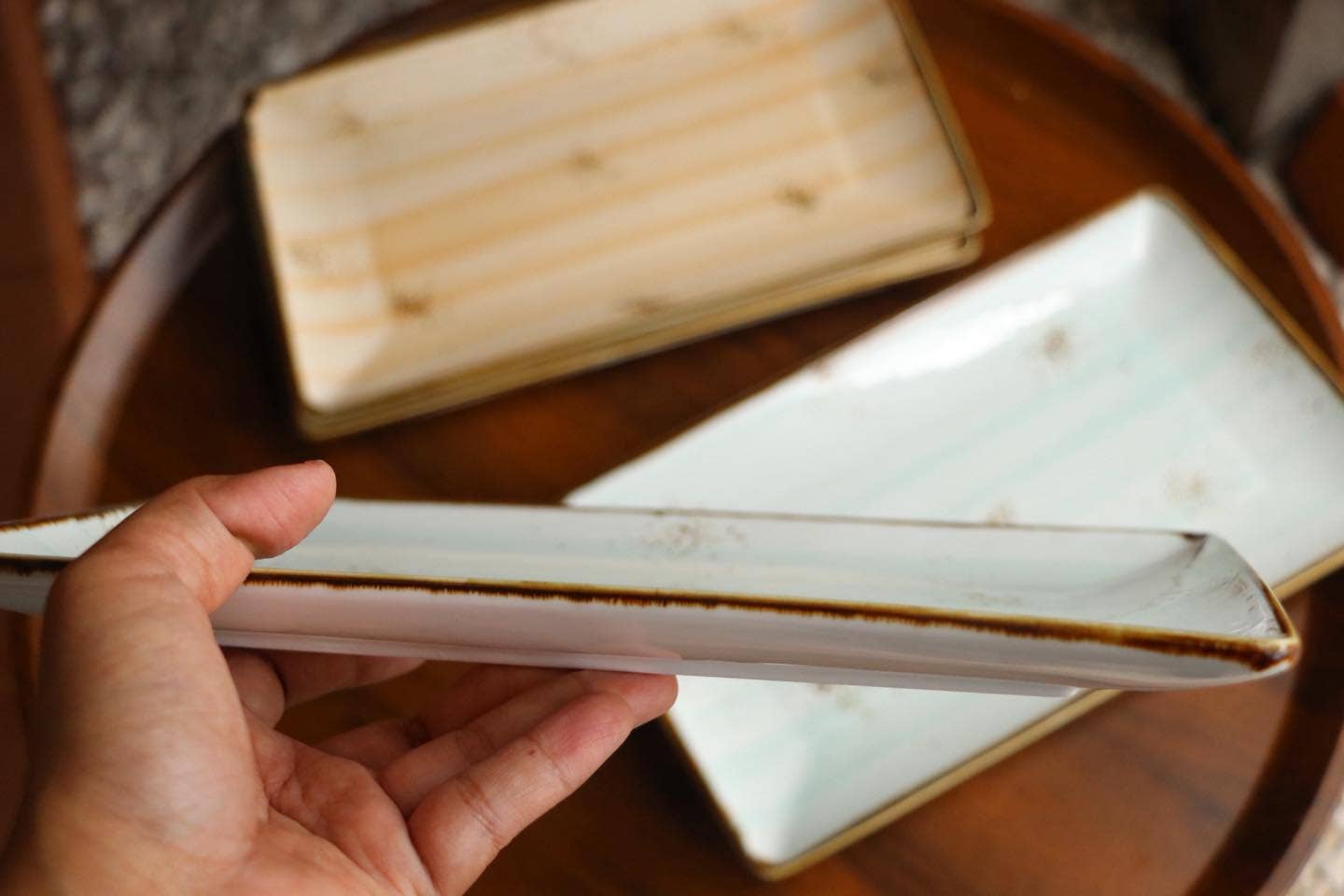 Beige & Co Thai Crafts - Wholesale Serving Plate - Mellow Rectangular Ceramic Plate 6.5" x 10.8"2