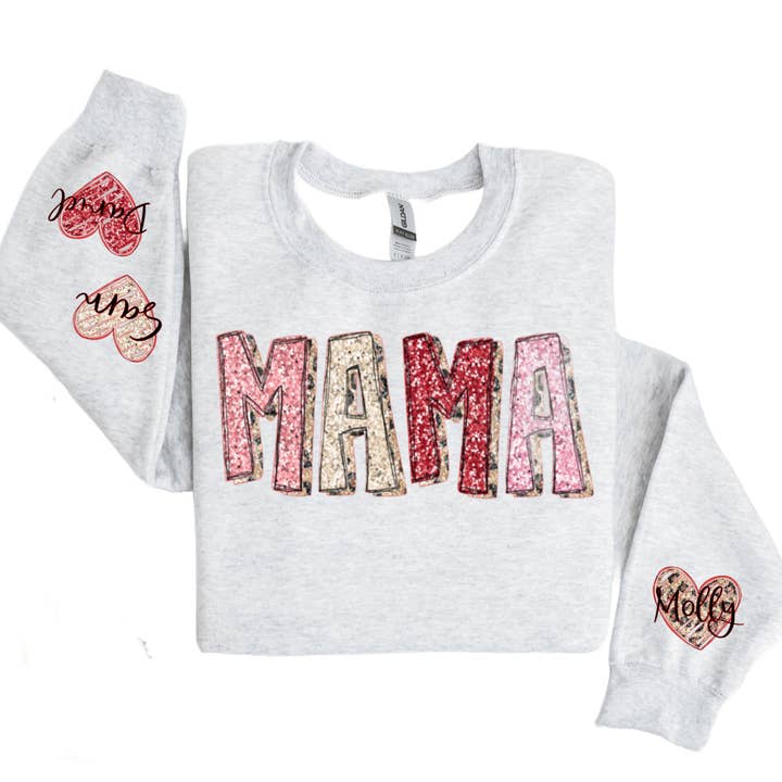Heart on My Sleeve Sweatshirt Personalized Mom Grandma for wholesale by The Sassy Seamstress