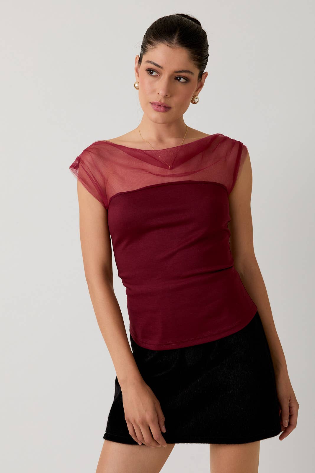 Sunday Edition - Wholesale Blouse - Women's - MESH & PONTI MIX DRAPE TOP20