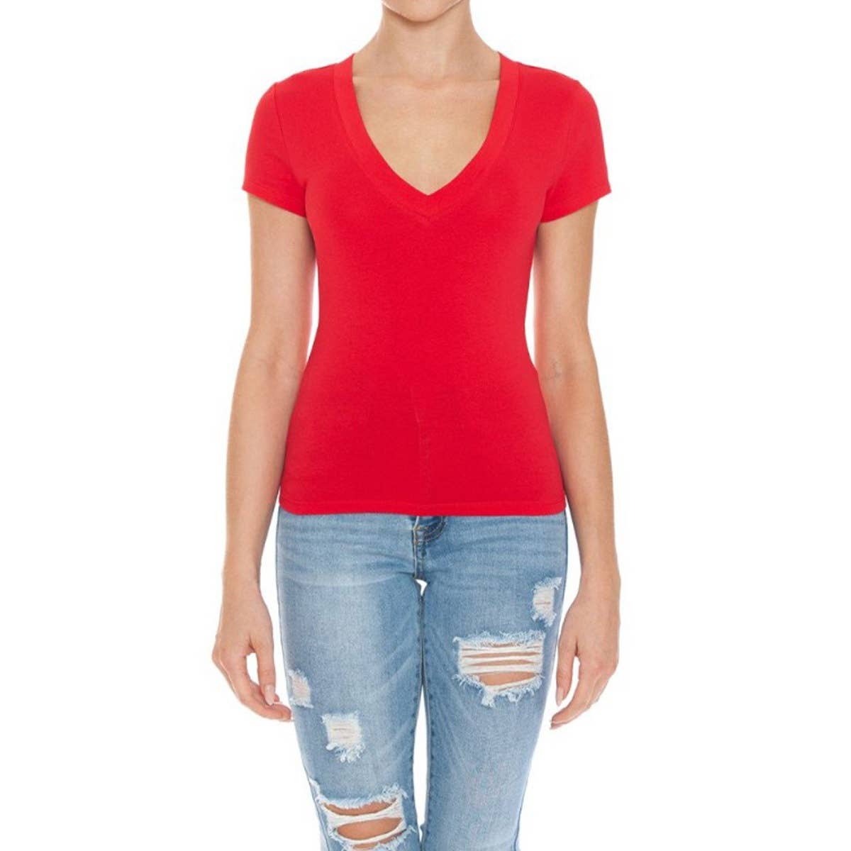 UP CLOTHING – wholesale T-shirt – women's – V NECK SHORT SLEEVE T SHIRT TOP0