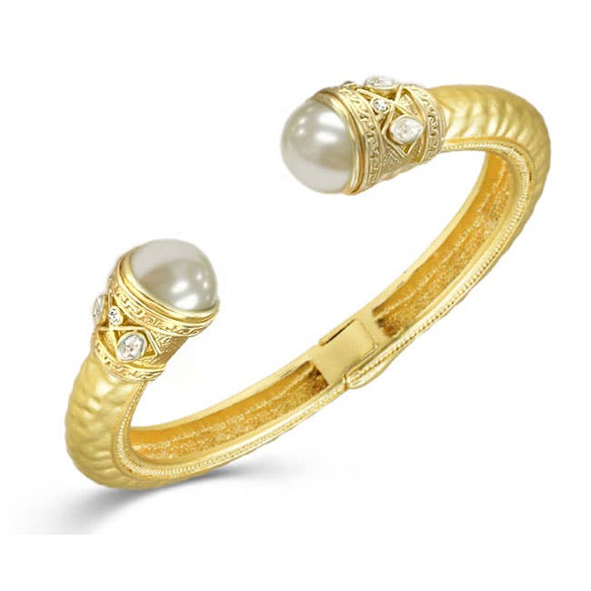 NY Jewelry House - Wholesale Cuff Bracelet - Hammered Gold Stone Accent Bangle