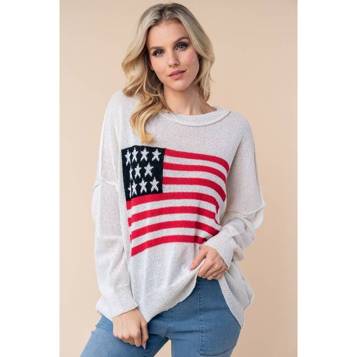 T25483 Långärmad tryckstickad pullovertröja för wholesale av White Birch