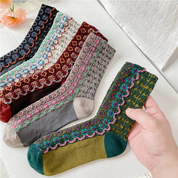 Color-Block Floral Wavy Fashion Versatile Socks for wholesale by MKS America
