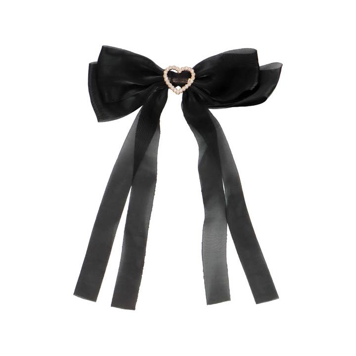 Cap Zone - Wholesale Hair Clip - Kids - Bling Heart Chiffon Polyester Ribbon Hair Clip6