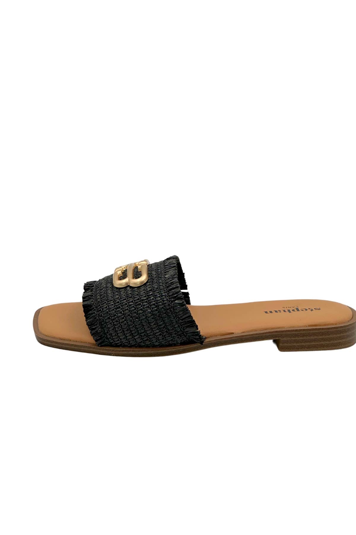 Stephan Paris – Großhandel Sandalen – Damen – Raffia-Mules TH-9 in natürlichen Farben mit Metallakzent1