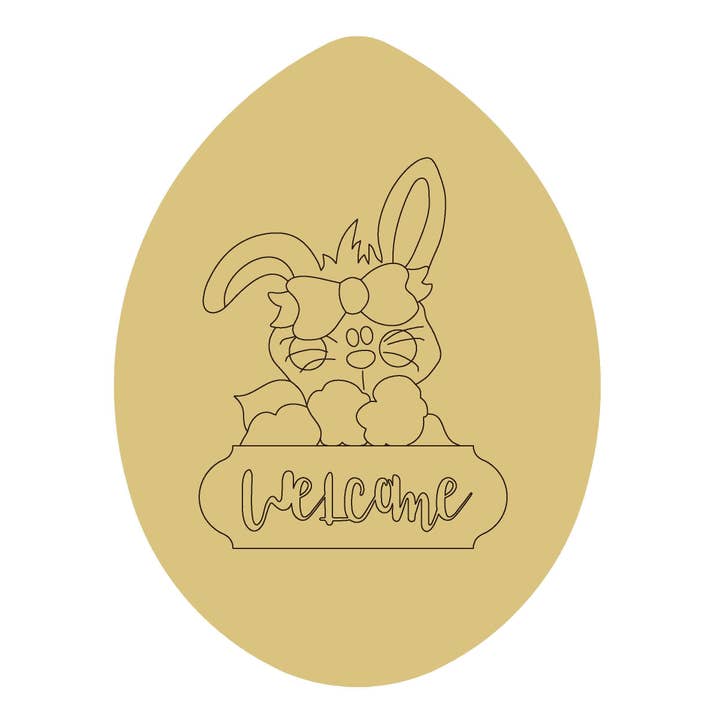 Welcome Egg Design By Lines Unfinished Wood Cutout Style 1 for wholesale by Diverse Woodworking
