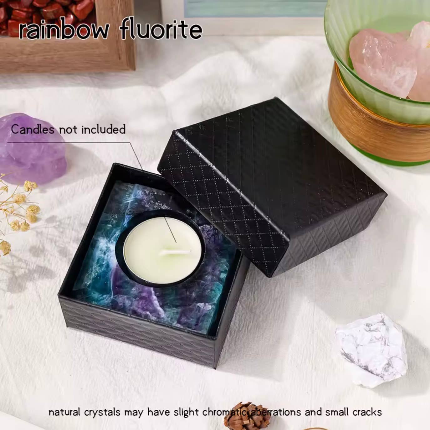 Crystolver (We Cover All Import Fees) - Wholesale Candle Holder - Square Crystal Raw Stone Candle Holder5