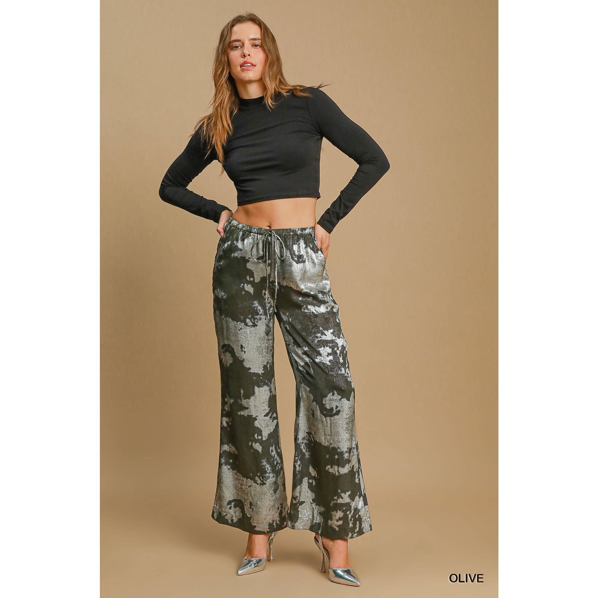 BNS - Wholesale Pants - Women's - Metallic Wide Leg Pants with Pockets n Drawstring8