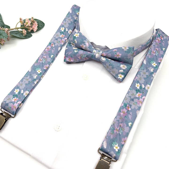 JFMaccessories - Wholesale Bow Tie - Men's - Floral Purple Lilac Bow Tie, Floral Lilac Suspenders, Suspender Bowtie, Wedding Floral Suspenders, Groomsmen Suspenders, Ring bearer outfit