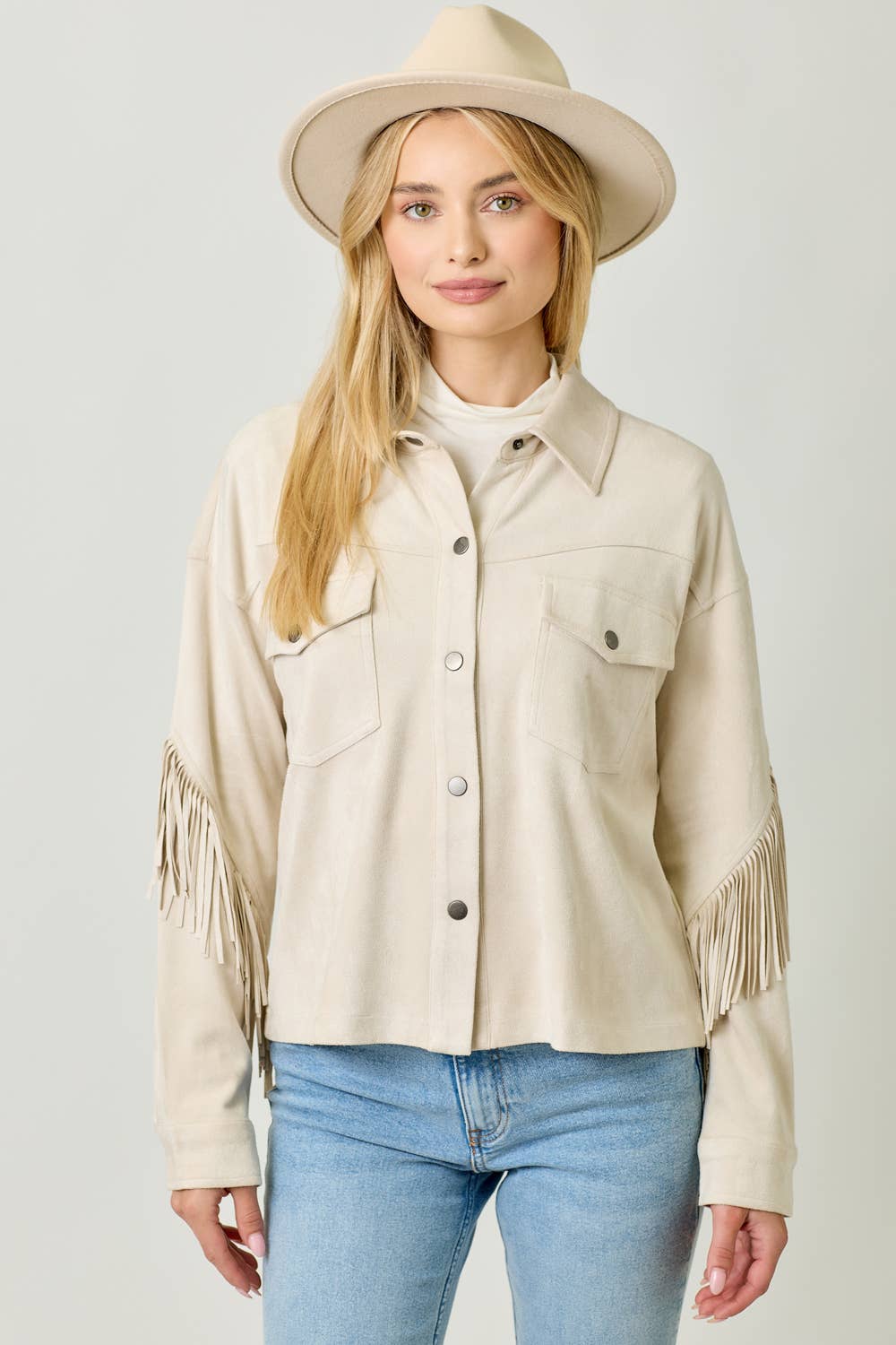 Mystree - Vendita all'ingrosso Giacca a camicia - Donna - 20609 Giacca Camicia in Suede con Dettaglio sul Retro a Frange7