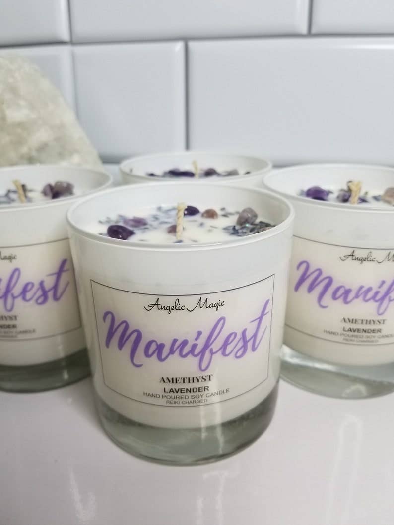 Angelic Magic - Wholesale Jar/Filled Candle - MANIFEST Crystal Soy Candle, Healing Candle, Lavender 11oz3