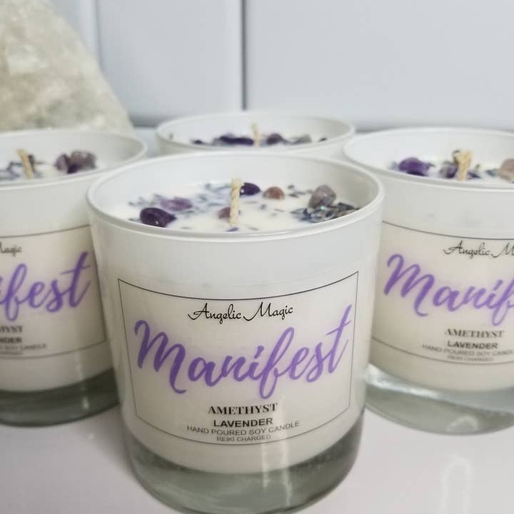 Angelic Magic - Wholesale Jar/Filled Candle - MANIFEST Crystal Soy Candle, Healing Candle, Lavender 11oz3