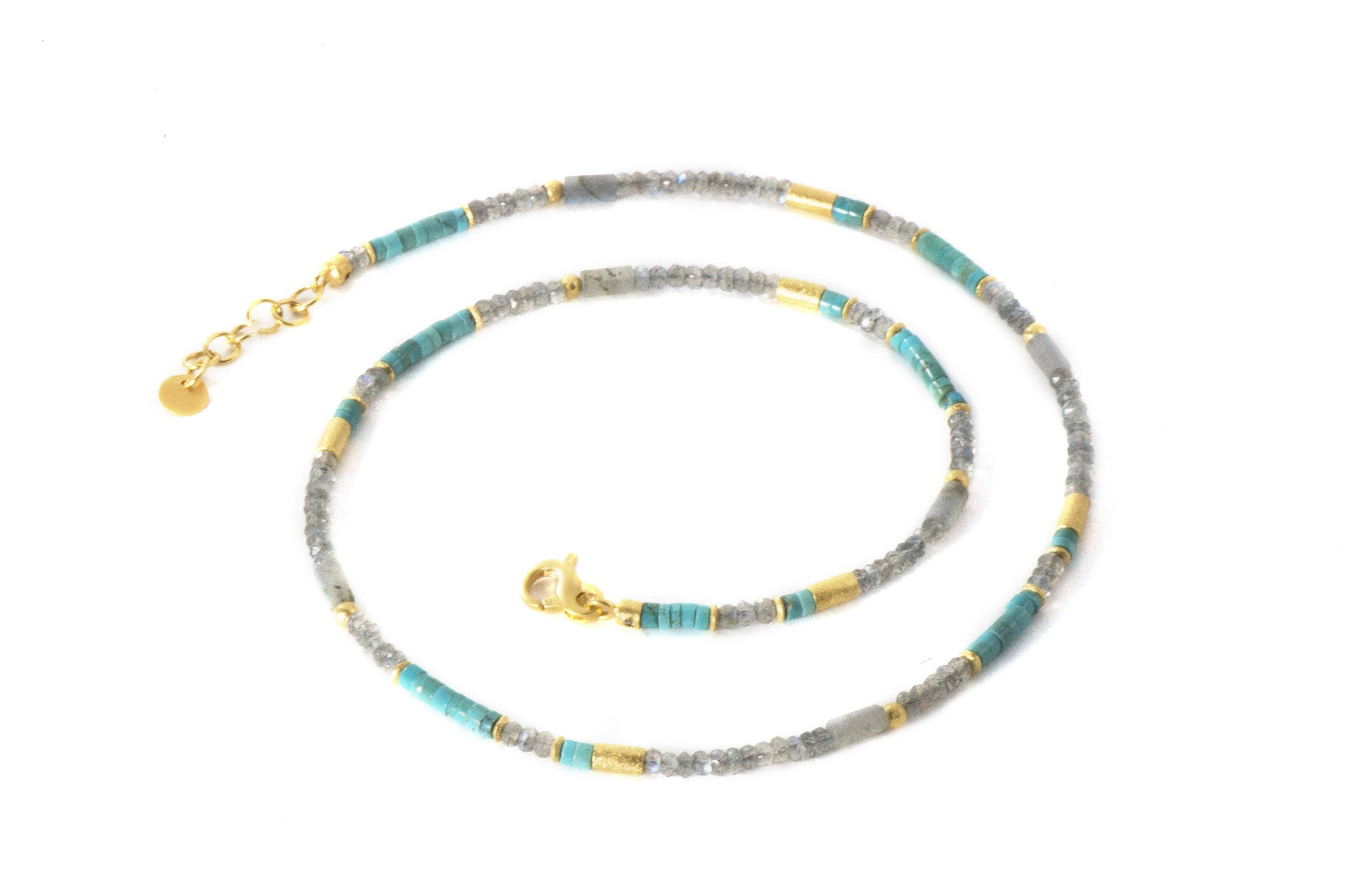 Joyla Jewelry - Wholesale Beaded/Pearl Necklace - Labradorite and Turquoise 3mm Necklace 24K Fair Trade Gold Vermeil2
