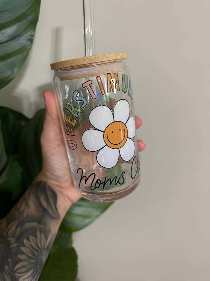 overstimulated mom glass for wholesale by The Wild Flower Boutique